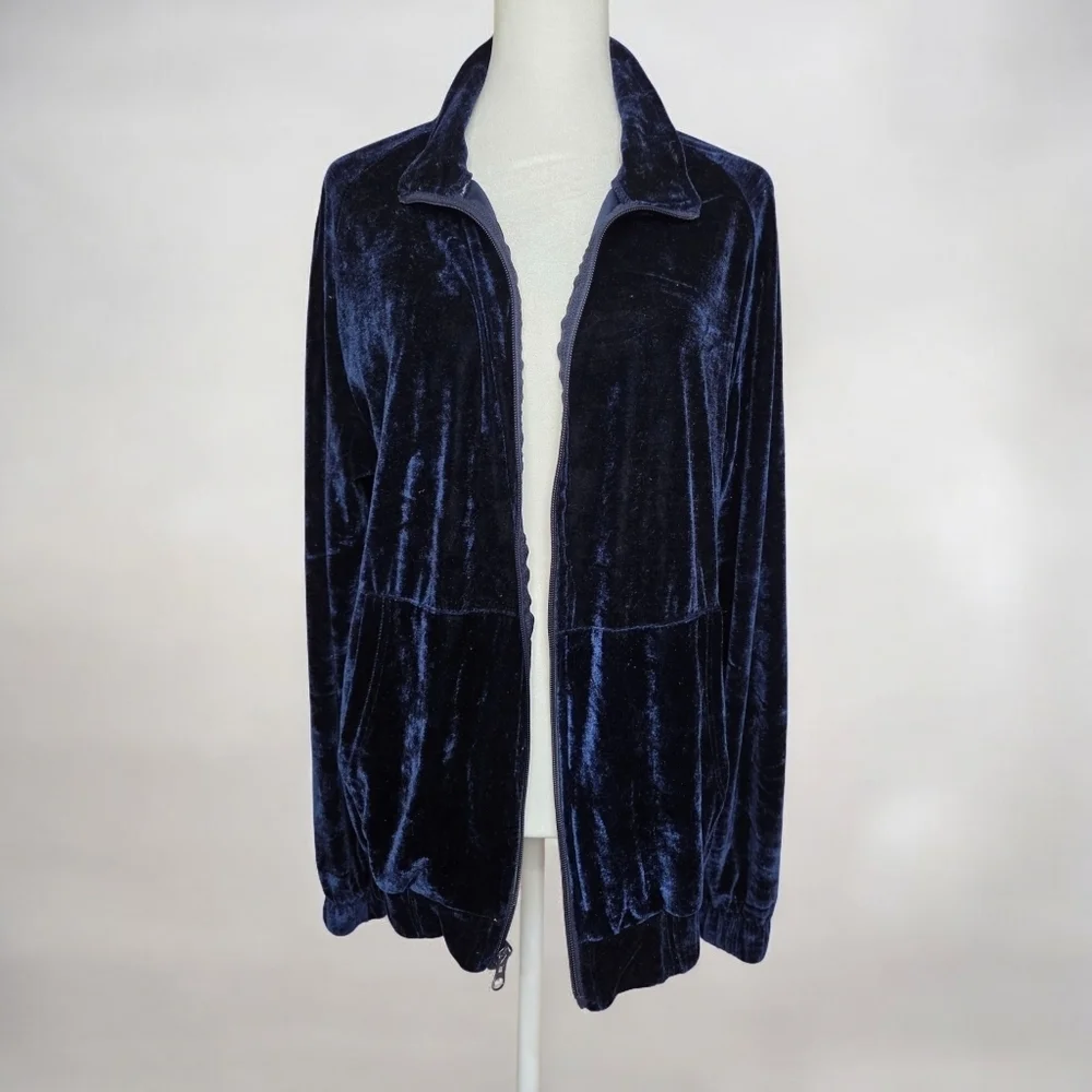 Women's Velvet Jacket in Navy Blue Size Small.